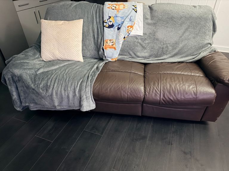 Brown Leather 2+3 seater Sofa – FREE