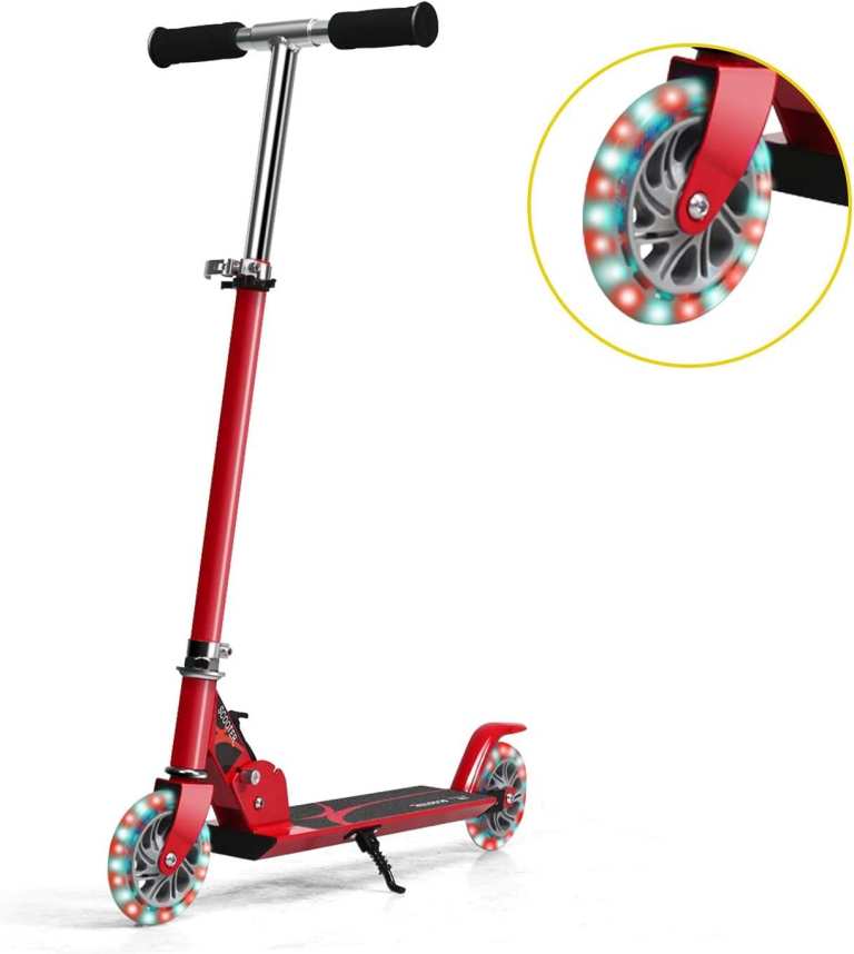 Kick Scooter, Foldable Kids Scooter with LED Flashing PU Wheels and Kickstand