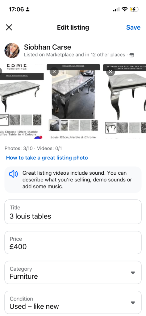 Louise marble living room set includes coffee table lamp table and console table 