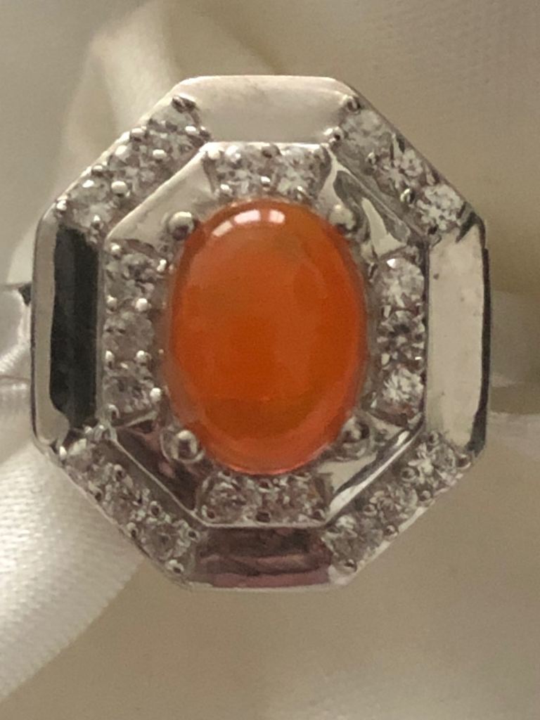 Womans Ladies Ring Orange Opal ring Size J or M silver 925 platinum overlay New 