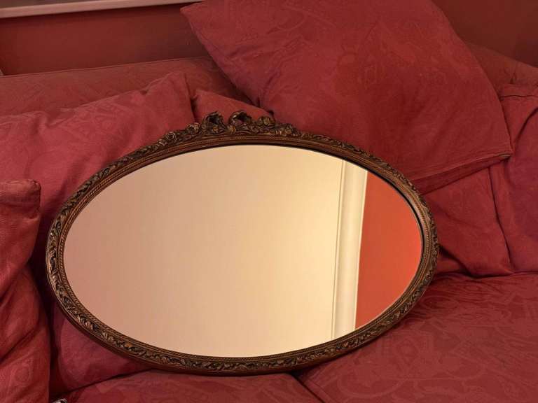 image for Ornate vintage horizontally oval gilded mirror - reduced for quick sale!