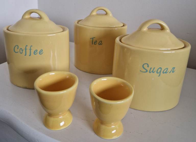 Ceramic Kitchen Set Sugar Tea Coffee & Pair Of Egg Cups
