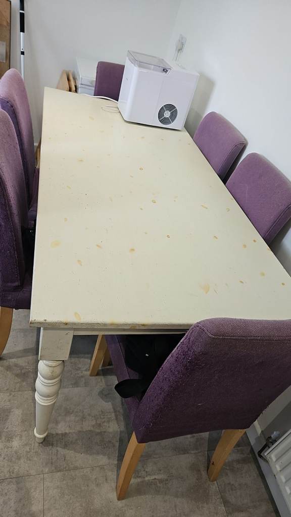 6 Seater Dining Table with Chairs – Needs TLC