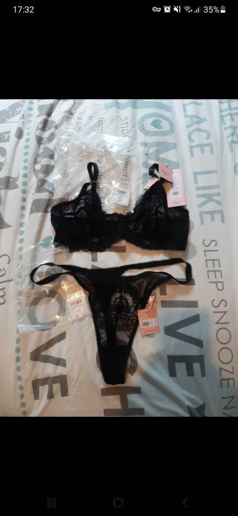 Boux Avenue  New Black Lace Bra and Thong Set