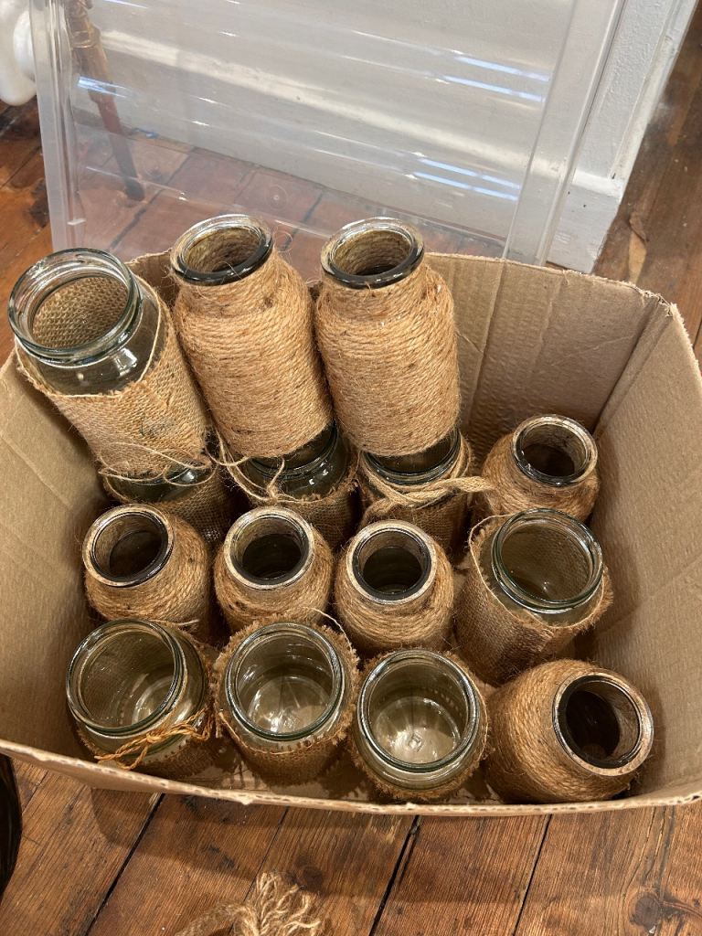 Rustic Glass Jars with Twine Decoration – Good Condition