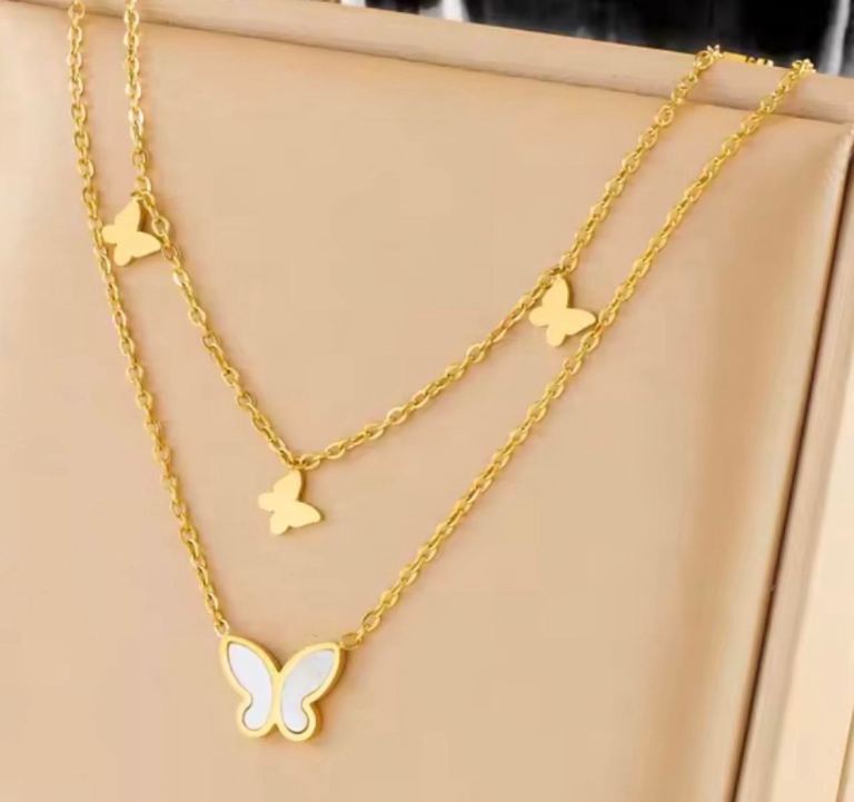 Beautiful Gold Butterfly Layered Necklace – New