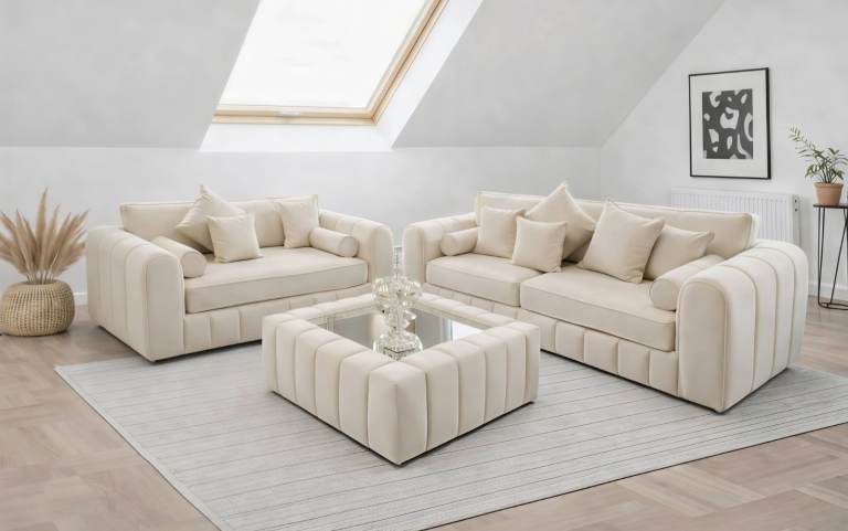 📞 Stunning Brand New Lily Panel Line Corner Sofa & 3+2 Set Real Material 35% OFF Cheapest Price COD