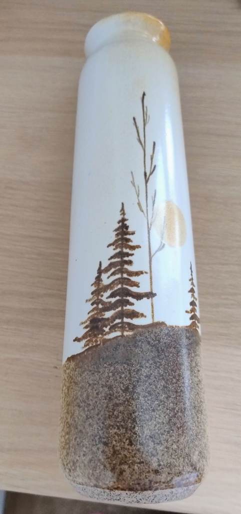 Vintage Estelle Phaneuf Tall Vase with Trees & Sun Canada 26cm tall