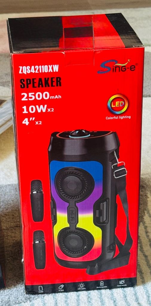 Sing-e ZQS42110XW Portable Bluetooth Speaker with LED Lighting – New