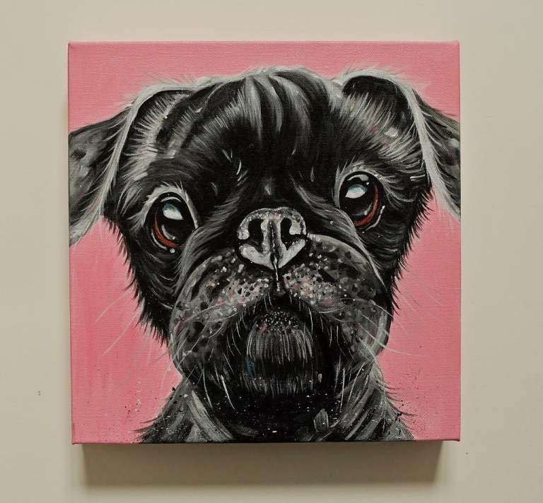 Hand painted young Pug