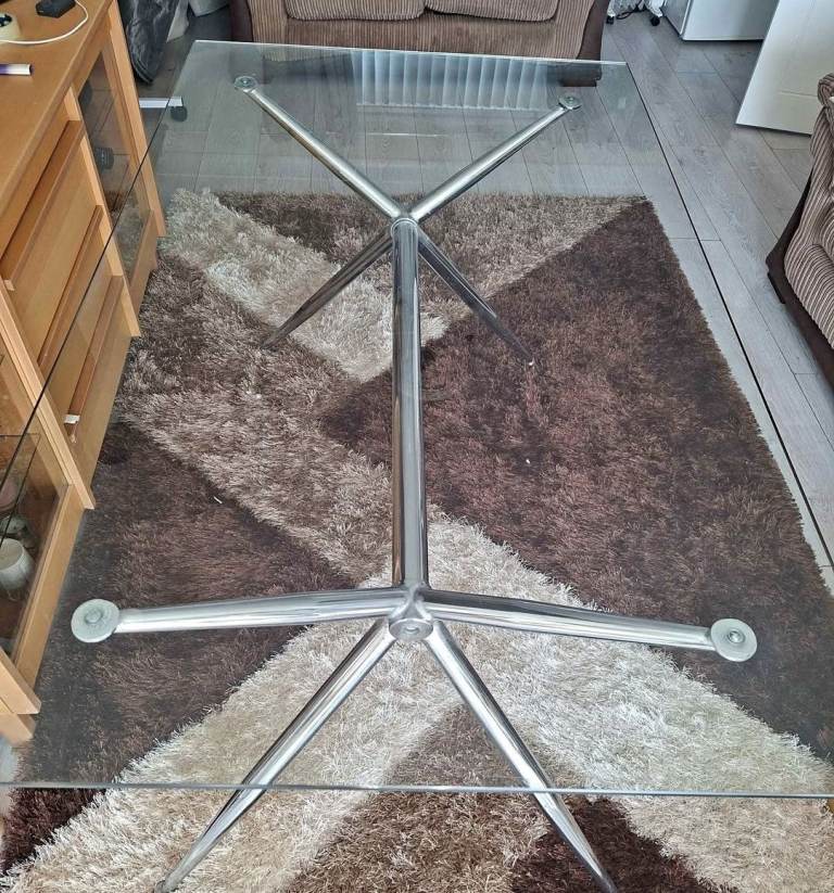 Glass Dining Table with Chrome Base – Good Condition