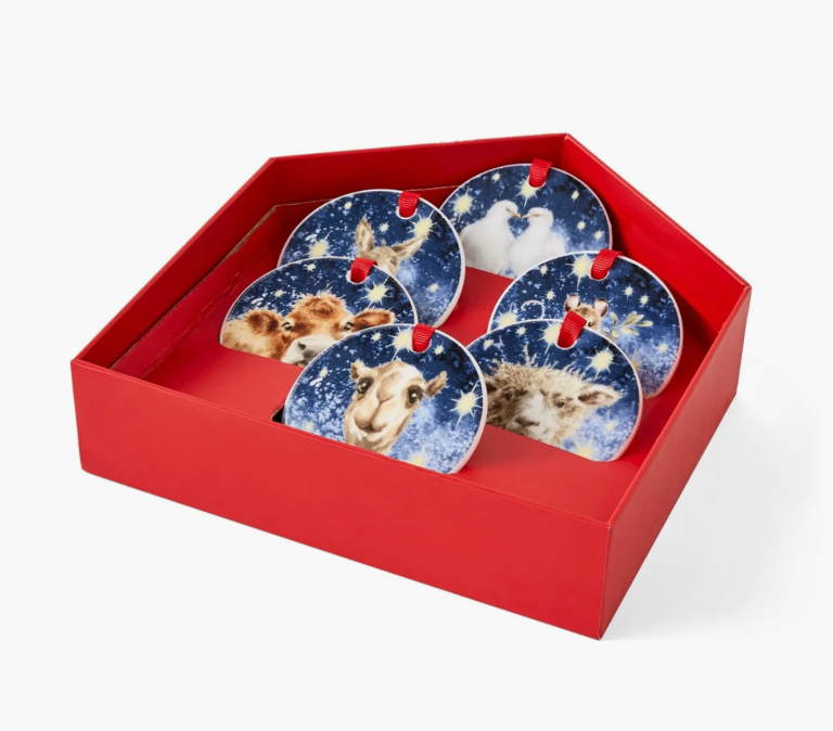 Royal Worcester Wrendale Set 6 Porcelain Nativity Christmas Tree Decorations. Brand NEW