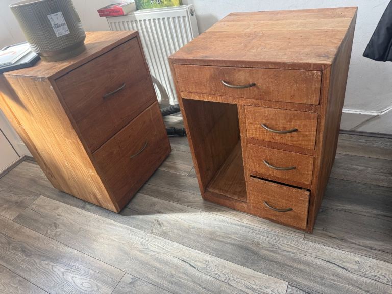 2 Vintage handmade Indonesian teak office cabinets