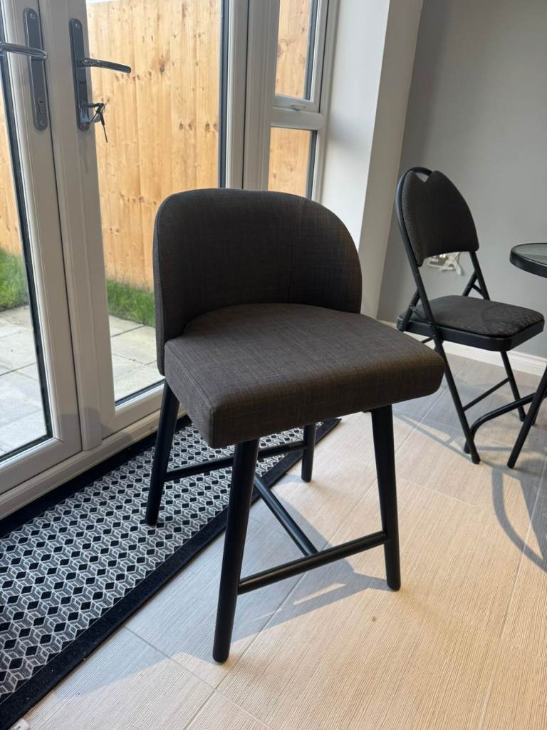 New Bar Stool - Dark Grey Fabric with Black Legs