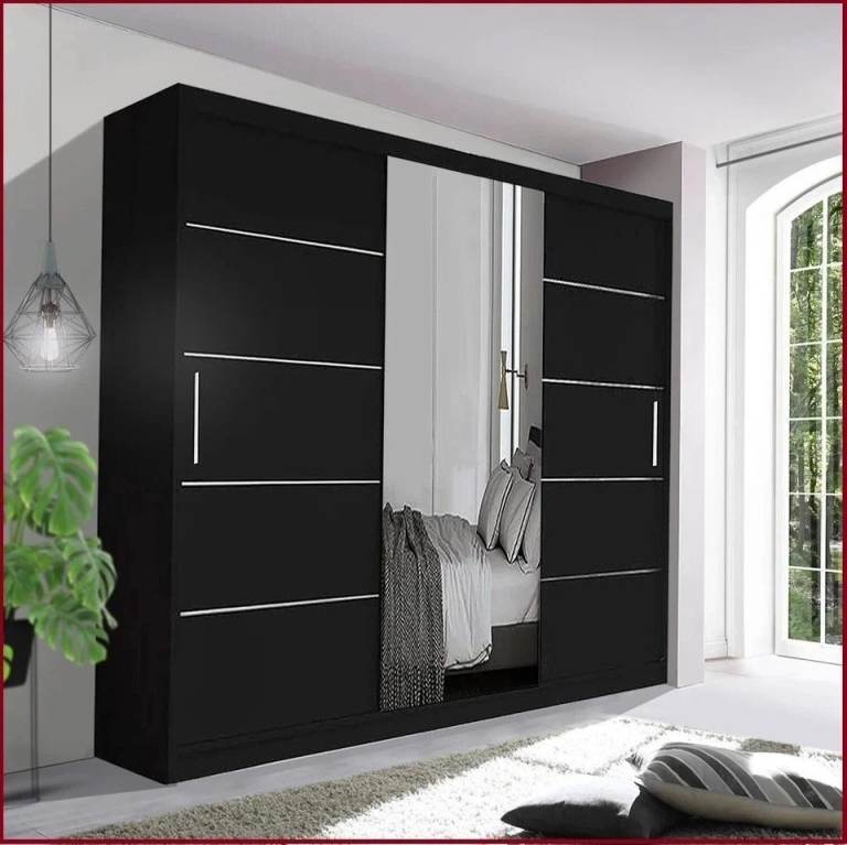 Oslo Sliding Wardrobe – 150, 180, 203, 250cm Black, Grey, White, Oak Mirror Doors – Free UK Delivery