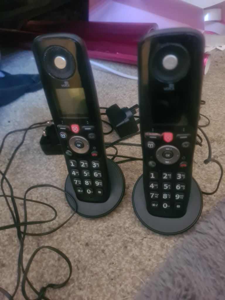 Cordless Home Phones with Charging Docks – Black, Good Condition