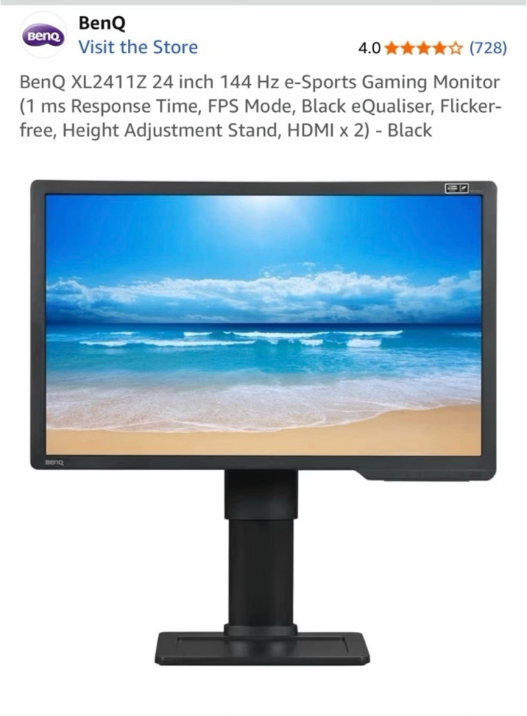 BenQ XL2411Z 144Hz 1ms 1080P Gaming Monitor 24-inch with Cable
