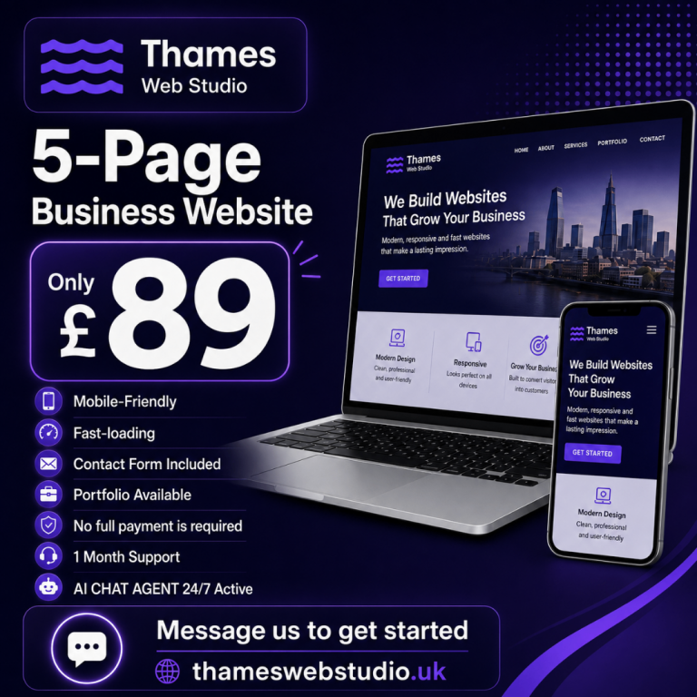 5-Page Business Website £89 | AI Chat Agent Included