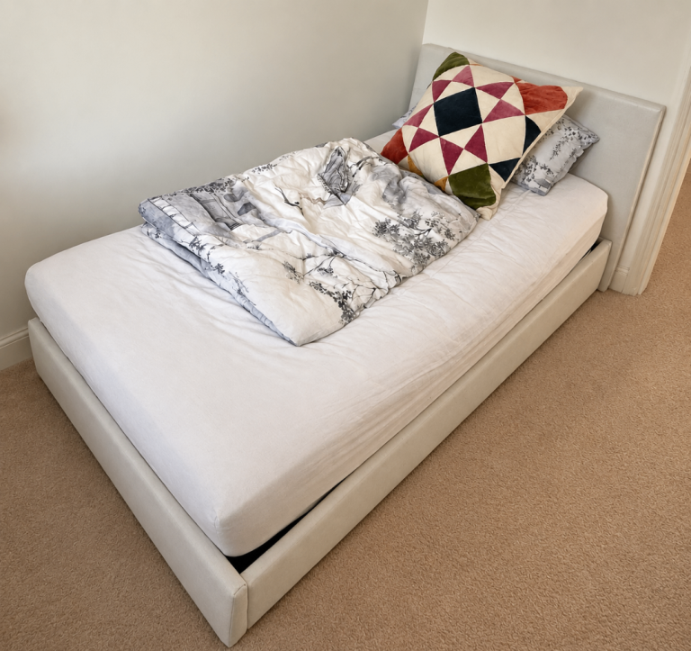Single White Ottoman Bed Frame with Storage