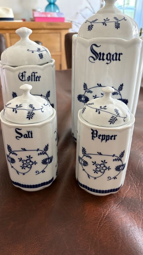 Vintage Blue & White Ceramic Kitchen Canister Set