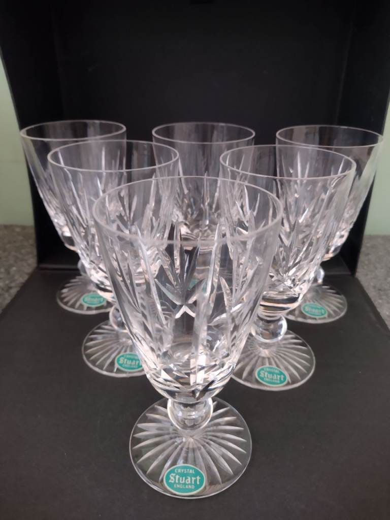6 Brand New & Unused! Stuart Crystal Wine Glasses. See the photos & details!