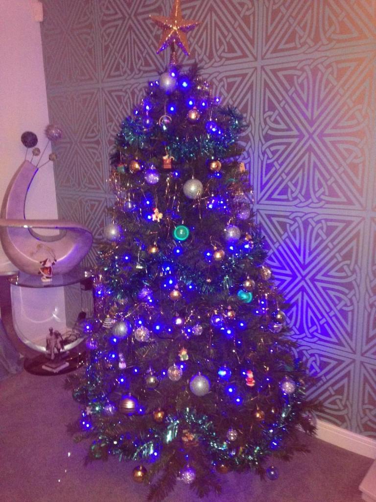 6.6ft Christmas tree and baubles, tinsel and LED lights