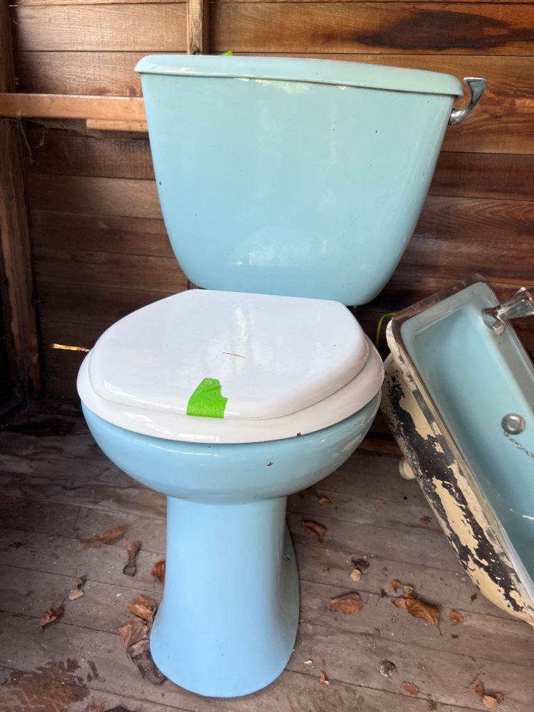 Retro 1970s Ideal Standard Light Blue Toilet and Sink Set
