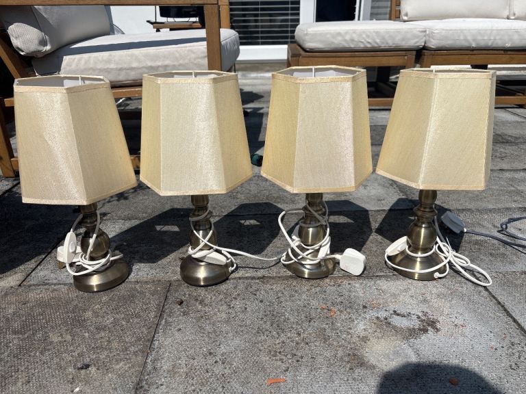 Set of 4 Bedside Table Lamps – Metal Base with Beige Shades
