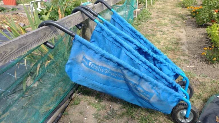 2 STEEL & FABRIC WHEELBARROWS 