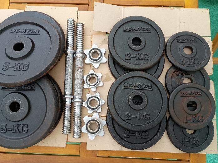 Domyos Dumbbell Weights with Straight Barbells -Good condition