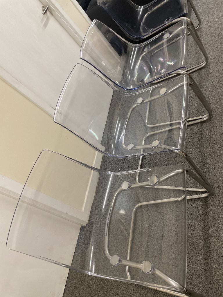 Clear Tobias Dining Chairs with Metal Frame - Set of 3, Good Condition