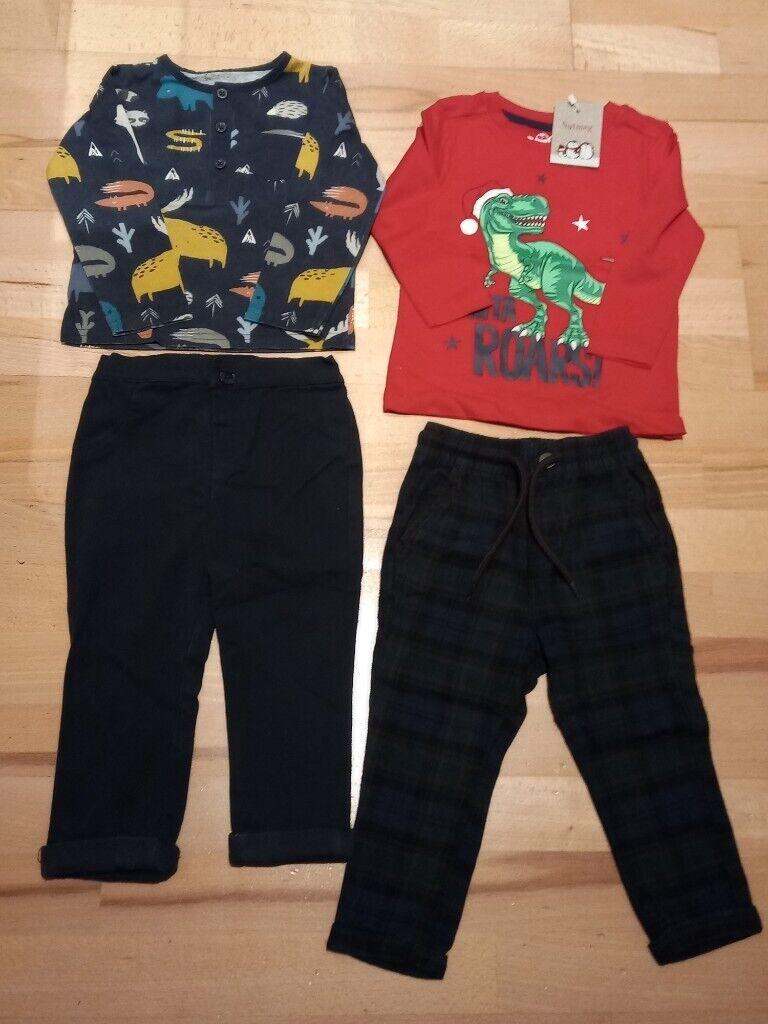 18-24mths Baby boys Tu clothes, 2long sleeve tops (one with tags)2x smart trousers incl tartan,