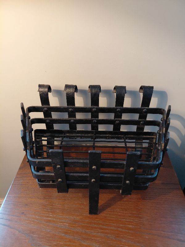 Cast wrought iron black large fire place basket cage heavy metal grate