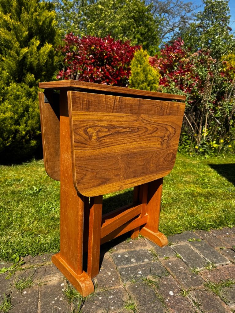 Mid Century Teak Drop Leaf Table – Compact Folding Dining Table