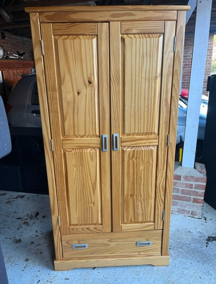 Pine wardrobe, chest of drawers and side table only £50
