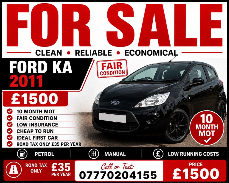 Ford, KA, Hatchback, 2011, Manual, 1242 (cc), 3 doors