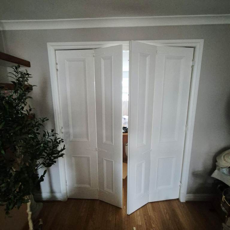 White Wooden Original Victorian folding panel internal doors 