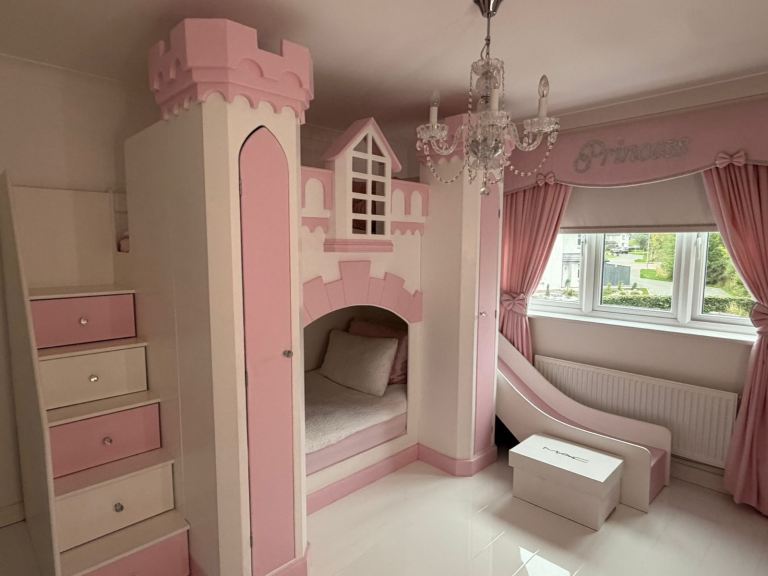 Princess Castle Bunk Bed with Slide and Storage - As Good As New