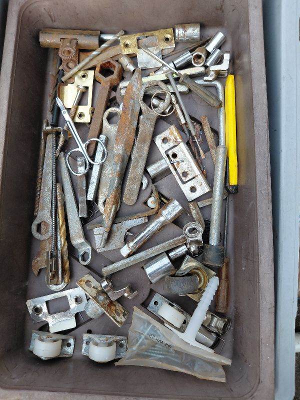 Job lot of around 50 Spanners, drill bits,  brackets and hinges.