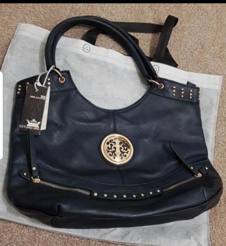 New Black Ladies Handbag with Gold Studs and Detail