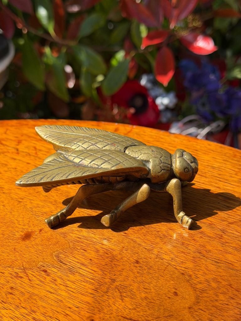 Vintage Brass Fly Ashtray Trinket Pot Ornament Hinged Box Likely Italian #898