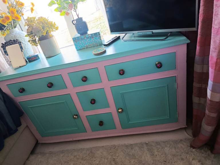 Turquoise Pink Solid Pine Sideboard 