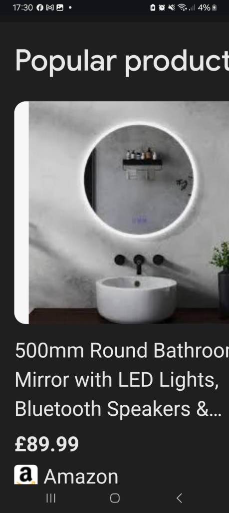 new 500mm round led bathroom mirror £40