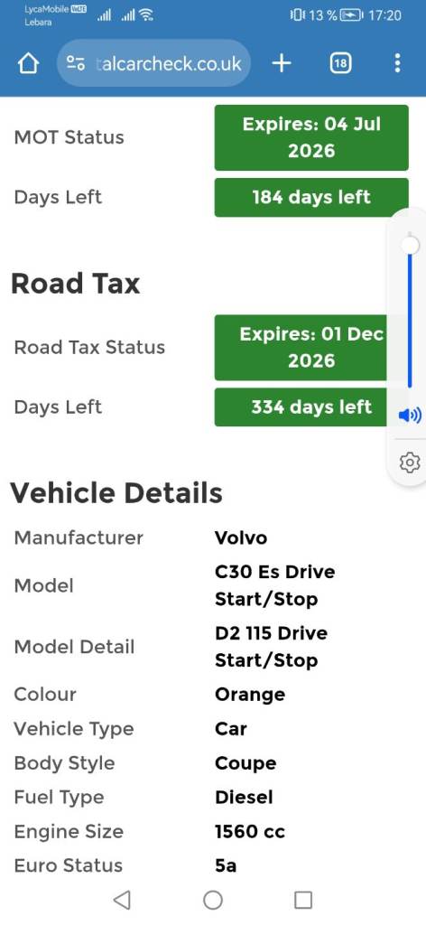 Volvo, C30, Hatchback, 2011, Manual, 1560 (cc), 3 doors