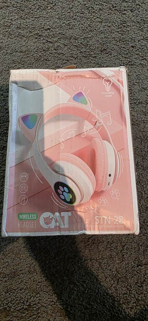 New Pink Wireless Cat Ear Headphones with LED Lights