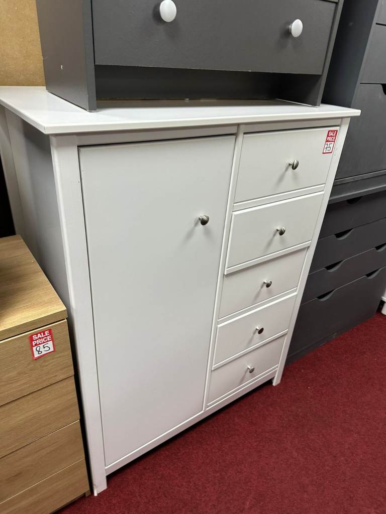 Brooklyn 1 Door 5 Drawer Short Wardrobe - White
