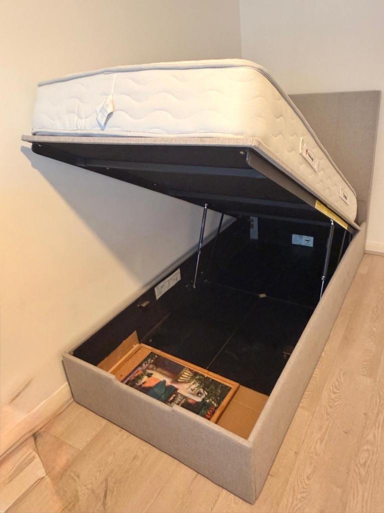 Single Storage Bed with Mattress – Grey, Good Condition