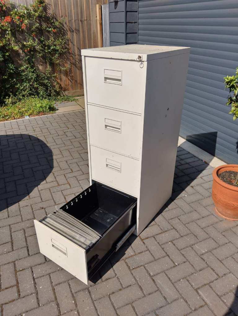 Cream Metal Filing Cabinet with 4 Drawers – Good Condition