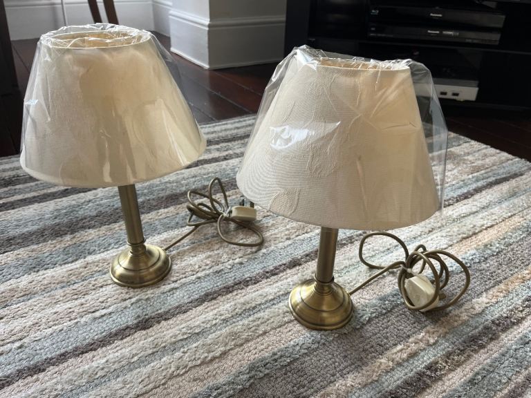 image for Table lamps x 2 pair, bronze-gold and cream 
