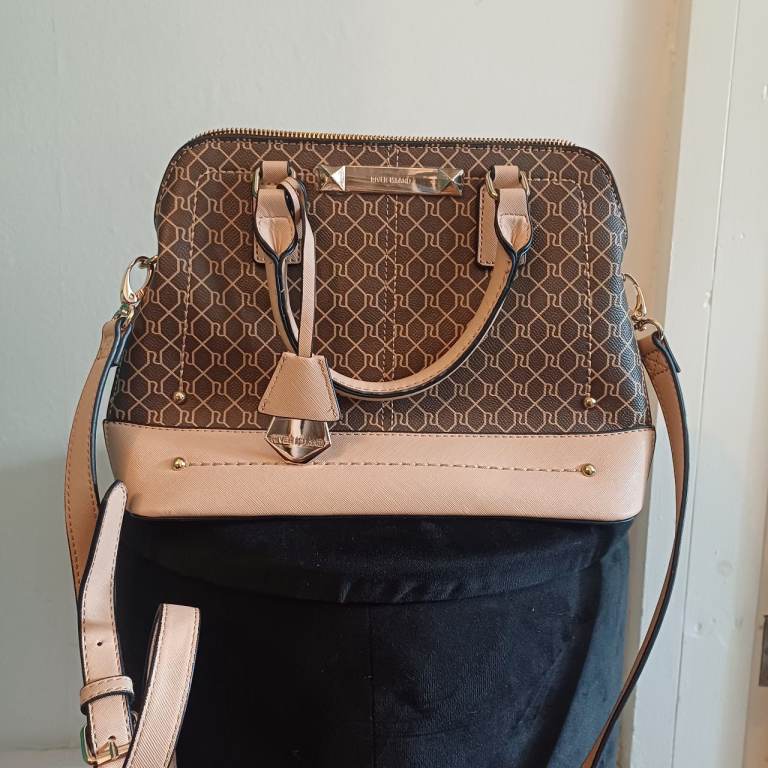 River Island Cross Body Bag Brown Tan Top Handles Removable Shoulder Strap